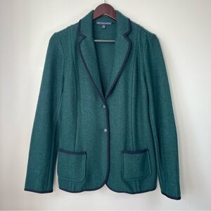 Brooks Brothers Womens Large Dark Green Navy Wool Blazer Elbow Patches Academia